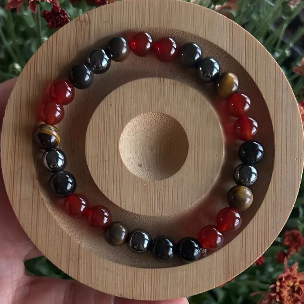 Handmade Carnelian + Tigers Eye + Black Obsidian + Hematite Beaded Bracelet *